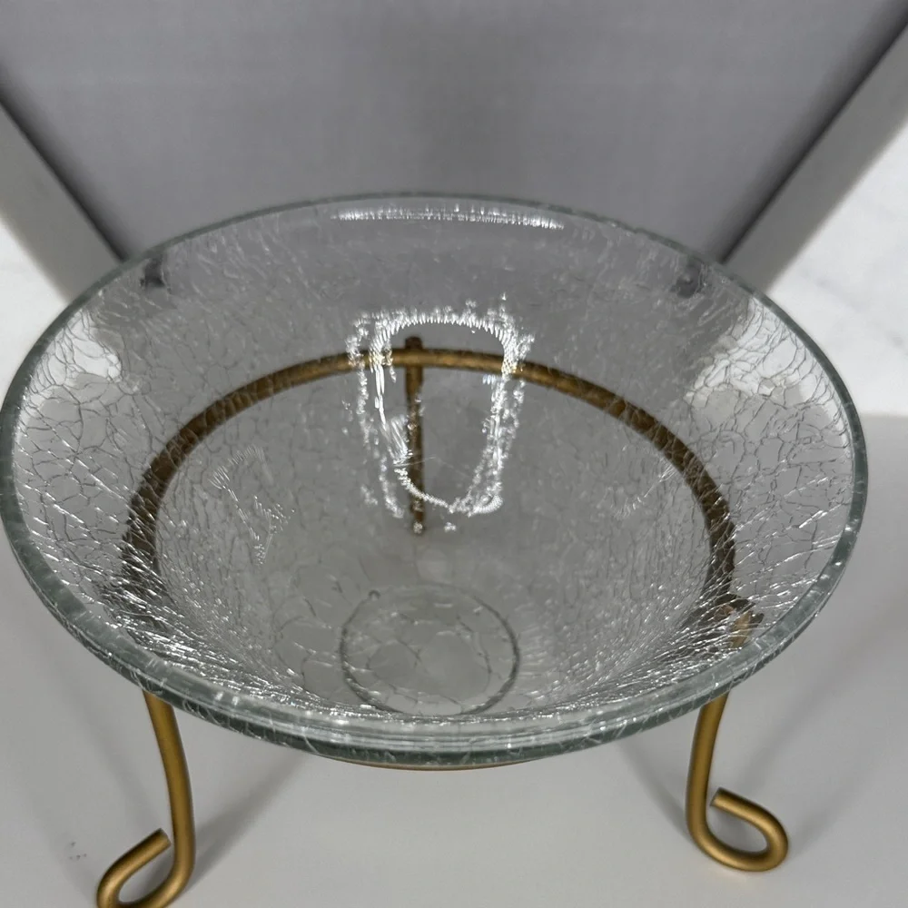 Vintage Crackled Glass Insert Shell 3 Foot Brass Mount 6.5